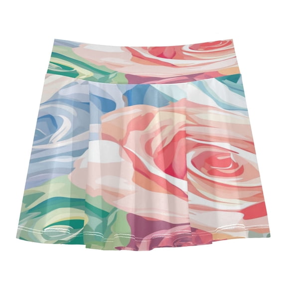 Girls' Skorts Elastic Waist Skorts with Inner Shorts Athletic Workout Shorts Skirts Roses Pattern Small