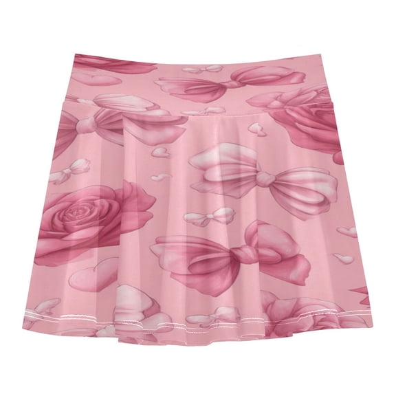 Girls' Skorts Elastic Waist Skorts with Inner Shorts Athletic Workout Shorts Skirts Roses and Bows Pattern Small