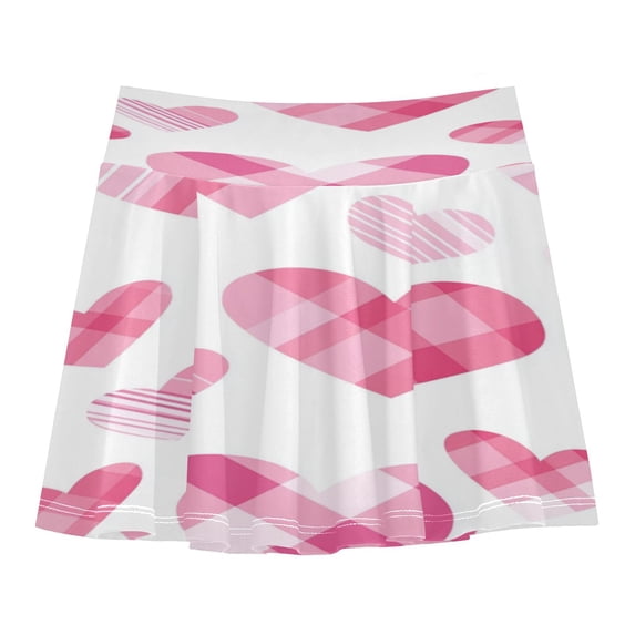 Girls' Skorts Elastic Waist Skorts with Inner Shorts Athletic Workout Shorts Skirts Seamless Pink Heart Pattern Medium