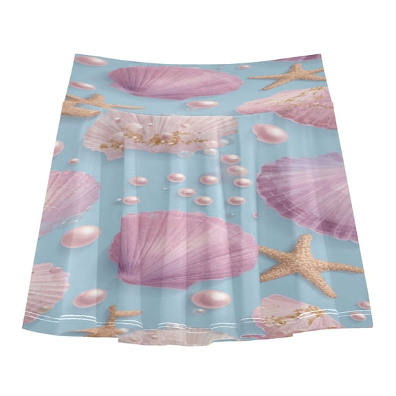 Girls' Skorts Elastic Waist Skorts with Inner Shorts Athletic Workout Shorts Skirts Seashells and Pearls Pattern Small
