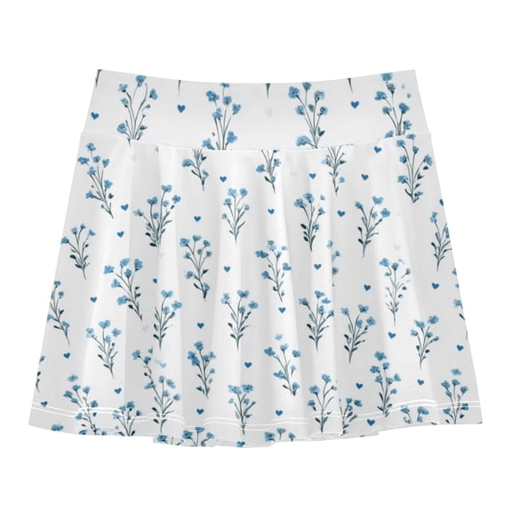 Girls' Skorts Elastic Waist Skorts with Inner Shorts Athletic Workout Shorts Skirts Small Blue Flowers Pattern X-Small