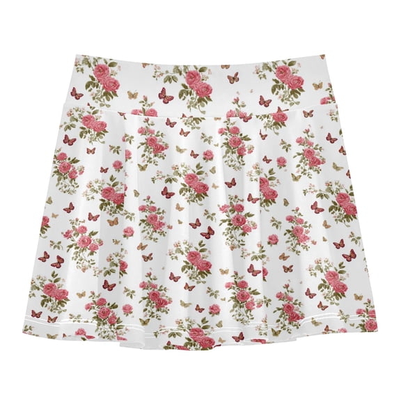 Girls' Skorts Elastic Waist Skorts with Inner Shorts Athletic Workout Shorts Skirts Small Butterfly and Rose Pattern X-Small
