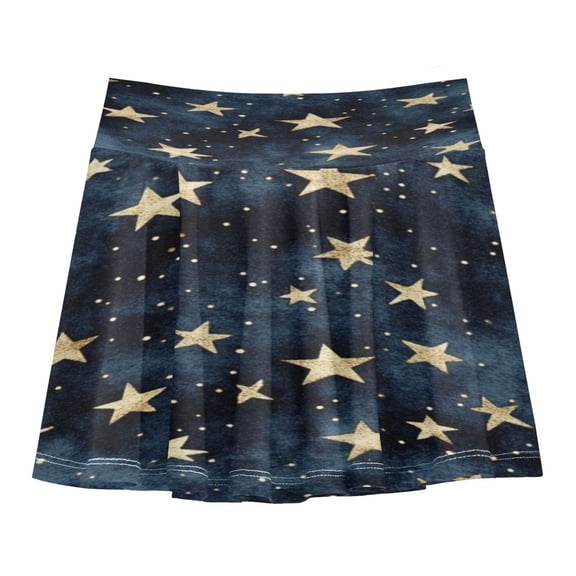 Girls' Skorts Elastic Waist Skorts with Inner Shorts Athletic Workout Shorts Skirts Small Gold Stars Pattern Small