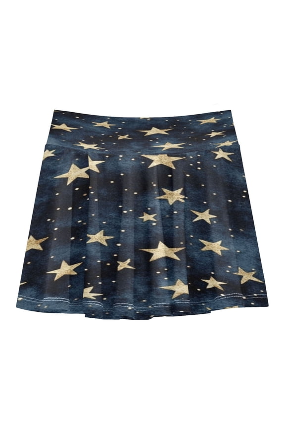 Girls' Skorts Elastic Waist Skorts with Inner Shorts Athletic Workout Shorts Skirts Small Gold Stars Pattern Small