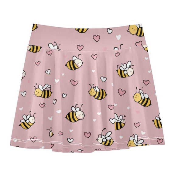 Girls' Skorts Elastic Waist Skorts with Inner Shorts Athletic Workout Shorts Skirts Small Heart and Bee Patterns Small