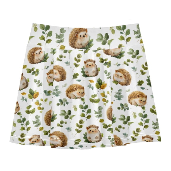 Girls' Skorts Elastic Waist Skorts with Inner Shorts Athletic Workout Shorts Skirts Small Hedgehogs and Leaves X-Small