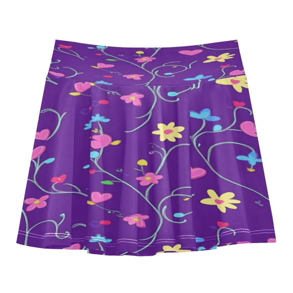 Girls' Skorts Elastic Waist Skorts with Inner Shorts Athletic Workout Shorts Skirts Small Pink Hearts Small