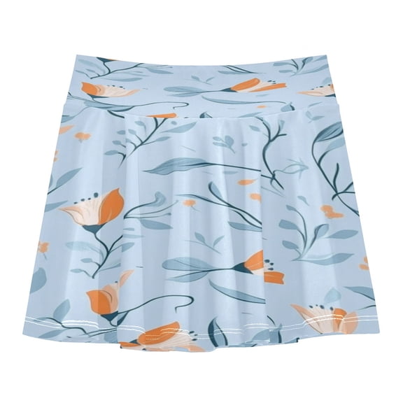Girls' Skorts Elastic Waist Skorts with Inner Shorts Athletic Workout Shorts Skirts Small Tulips Pattern Small