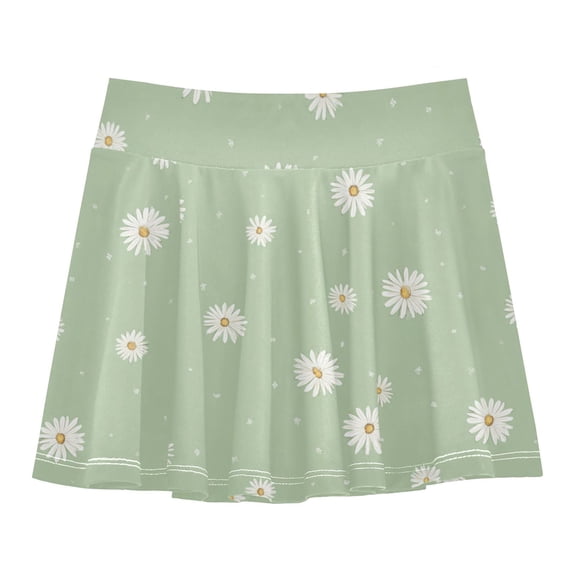 Girls' Skorts Elastic Waist Skorts with Inner Shorts Athletic Workout Shorts Skirts Small White Daisy Pattern X-Small