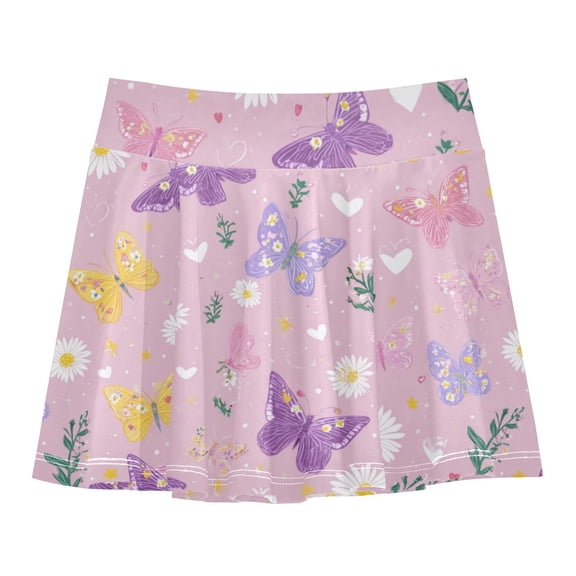 Girls' Skorts Elastic Waist Skorts with Inner Shorts Athletic Workout Shorts Skirts Soft Colors Butterflies Pattern X-Small
