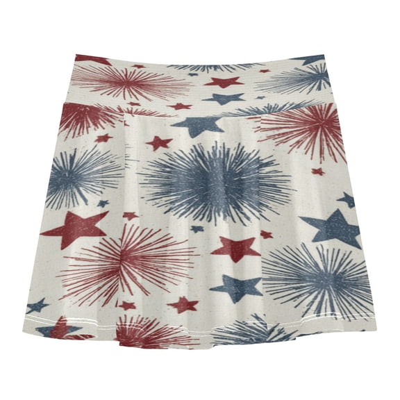 Girls' Skorts Elastic Waist Skorts with Inner Shorts Athletic Workout Shorts Skirts Stars and Fireworks Small