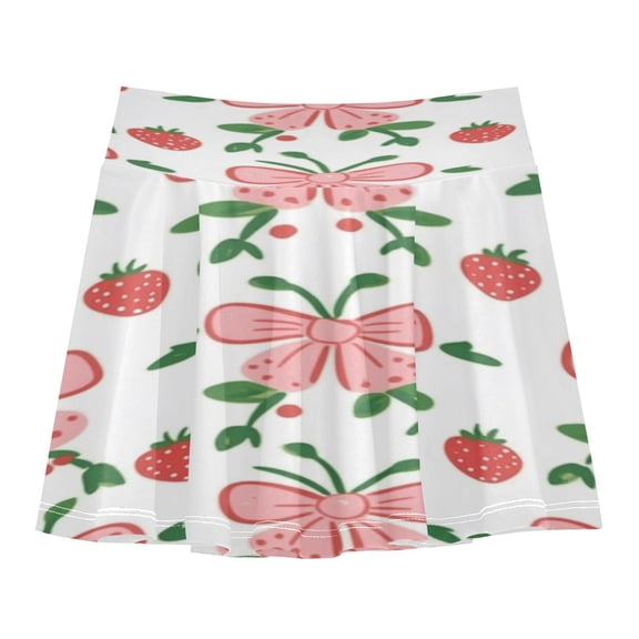 Girls' Skorts Elastic Waist Skorts with Inner Shorts Athletic Workout Shorts Skirts Strawberry Bow Pattern Small
