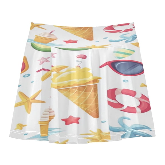 Girls' Skorts Elastic Waist Skorts with Inner Shorts Athletic Workout Shorts Skirts Summer Beach Elements Small
