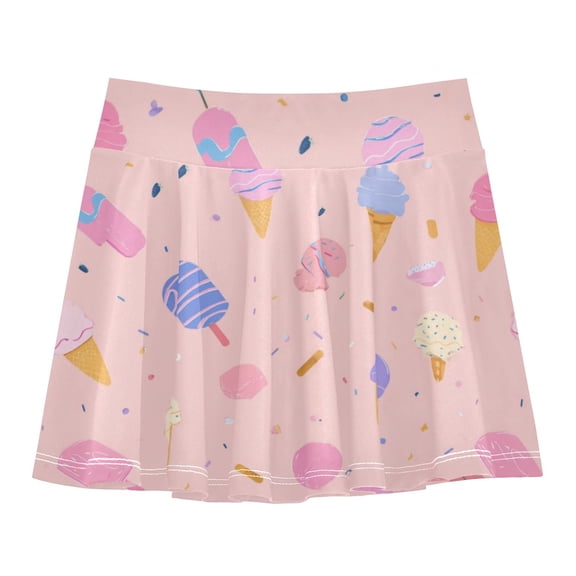 Girls' Skorts Elastic Waist Skorts with Inner Shorts Athletic Workout Shorts Skirts Summer Ice Cream Pattern Small