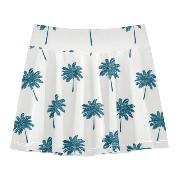 Girls' Skorts Elastic Waist Skorts with Inner Shorts Athletic Workout Shorts Skirts Teal Palm Tree Pattern Small