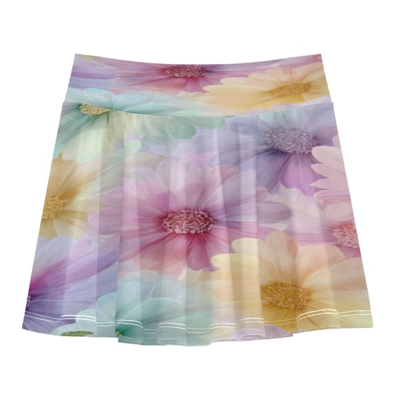 Girls' Skorts Elastic Waist Skorts with Inner Shorts Athletic Workout Shorts Skirts Tie-dye Daisies Small