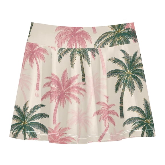 Girls' Skorts Elastic Waist Skorts with Inner Shorts Athletic Workout Shorts Skirts Tropical Palm Tree Prttern X-Small