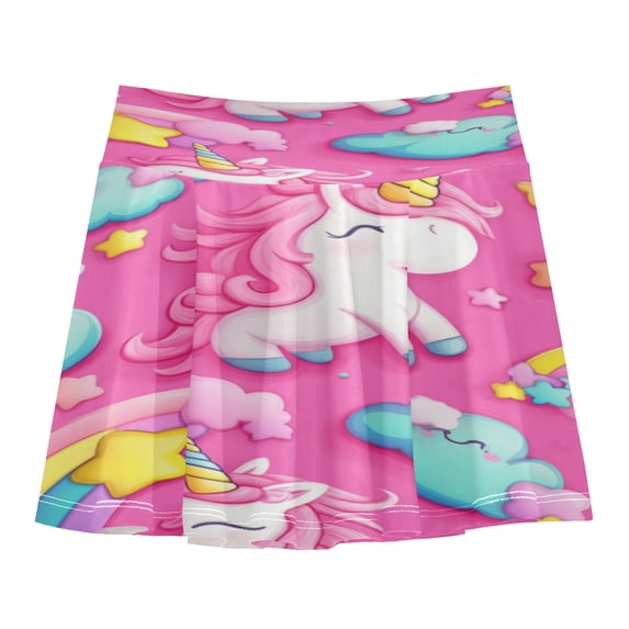 Girls' Skorts Elastic Waist Skorts with Inner Shorts Athletic Workout Shorts Skirts Unicorns and Clouds X-Small