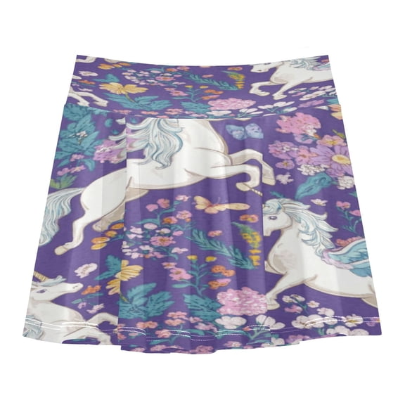 Girls' Skorts Elastic Waist Skorts with Inner Shorts Athletic Workout Shorts Skirts Unicorns and Pegasi Pattern Small