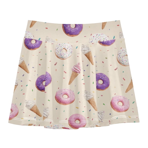 Girls' Skorts Elastic Waist Skorts with Inner Shorts Athletic Workout Shorts Skirts Various Dessert Patterns X-Small