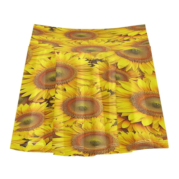 Girls' Skorts Elastic Waist Skorts with Inner Shorts Athletic Workout Shorts Skirts Vibrant Sunflowers Small
