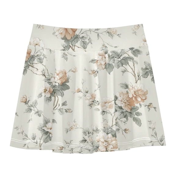 Girls' Skorts Elastic Waist Skorts with Inner Shorts Athletic Workout Shorts Skirts Vintage Pastel Colors Floral X-Small