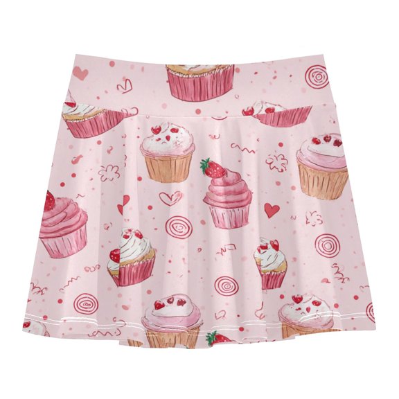 Girls' Skorts Elastic Waist Skorts with Inner Shorts Athletic Workout Shorts Skirts Watercolor Cupcake Patterns X-Small