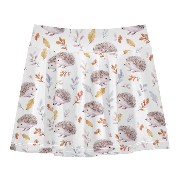 Girls' Skorts Elastic Waist Skorts with Inner Shorts Athletic Workout Shorts Skirts Watercolor Hedgehogs Pattern X-Small