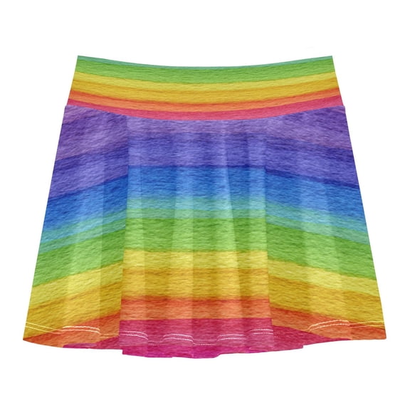 Girls' Skorts Elastic Waist Skorts with Inner Shorts Athletic Workout Shorts Skirts Watercolor Rainbow Colors Small