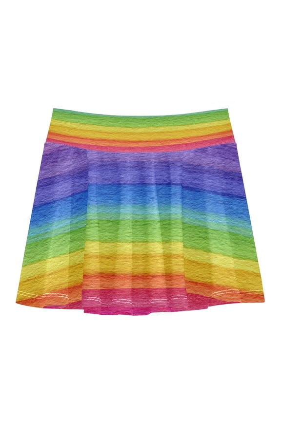 Girls' Skorts Elastic Waist Skorts with Inner Shorts Athletic Workout Shorts Skirts Watercolor Rainbow Colors X-Large