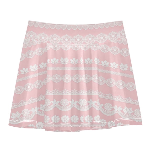 Girls' Skorts Elastic Waist Skorts with Inner Shorts Athletic Workout Shorts Skirts White Lace Pattern X-Small