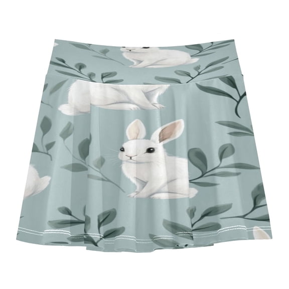 Girls' Skorts Elastic Waist Skorts with Inner Shorts Athletic Workout Shorts Skirts White Rabbits Pattern Small
