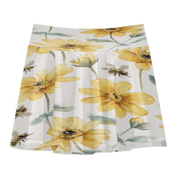 Girls' Skorts Elastic Waist Skorts with Inner Shorts Athletic Workout Shorts Skirts Yellow Daisies and Bees Small