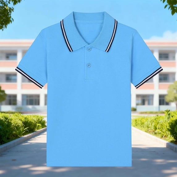 Girls Sky Blue 100% Cotton Short Sleeve Polo Shirt, Breathable Durable Tagless School Uniform Top for Girls 4-12 Years, Classic Casual Polo with Reinforced Collar,Size 3-4 T