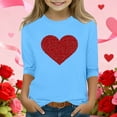 thumbnail image 1 of Girls Sky Blue Glitter Heart Top - Cold Shoulder 3/4 Sleeve Soft Stretchy Casual Shirt for Girls 4-12,Size 10-11T, 1 of 5