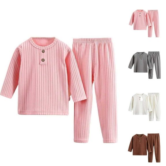Girls' Sleepwear Agkizg 2-Piece Girls' Pajama Sets,Kids Nightwear Loungewear Clothes Set,Baby Children's Winter Solid Striped Home Clothes Suit