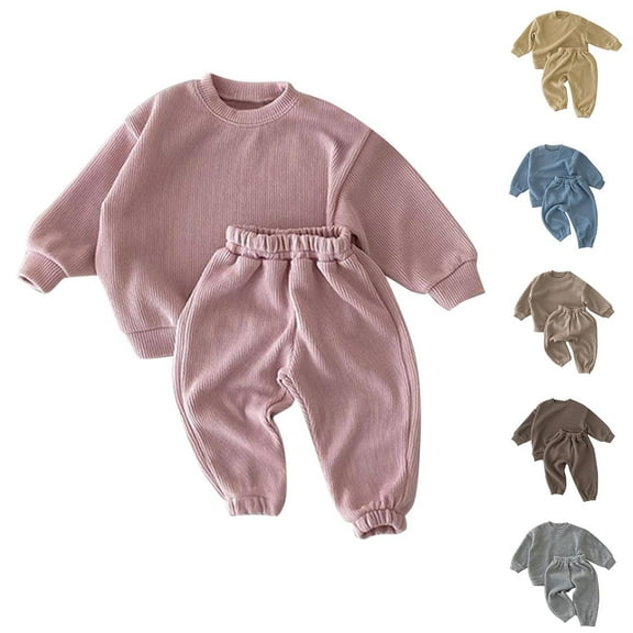 Girls' Sleepwear Agkizg 2-Piece Girls' Pajama Sets,Kids Nightwear Loungewear Clothes Set,Spring Solid Color Long Sleeve Round Neck Children's Casual Set Two Piece Set