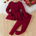 thumbnail image 1 of Girls Sleepwear Pajamas New Toddler Kids Kids Girls Fashion Cute Solid Color Long Sleeved Tops Belt Pants Set Style B-49 Wine 7 Years, 1 of 9