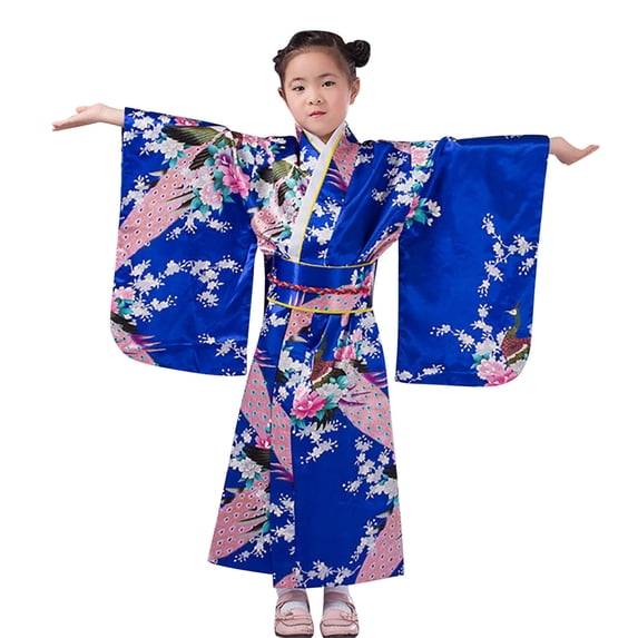 Girls Sleepwear & Robes Japanese Traditional Dress Kimono Robe For Kids Girls Yukata Kimono Anime Robe Outfits Blue 2 Years-3 Years