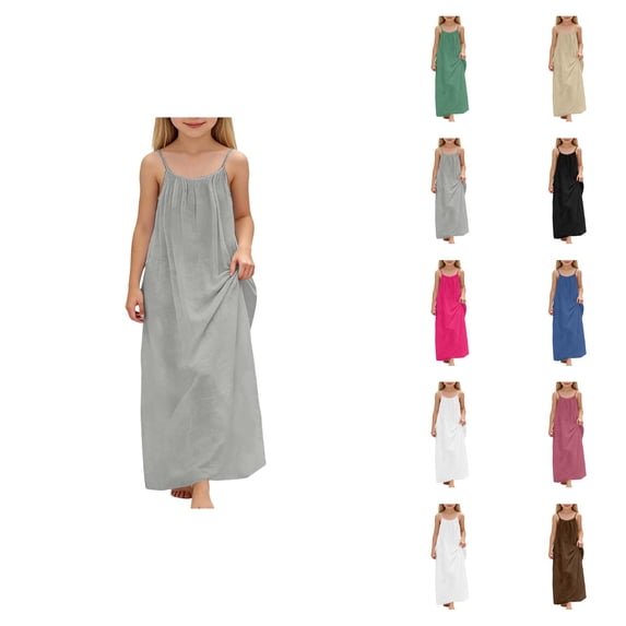 Girls Sleeveless Backless Casual Dress Loose Fit Home Wear Summer Play Dress Toddler Kids Dress Girls Dresses for Beach Vacation Holiday School Daily