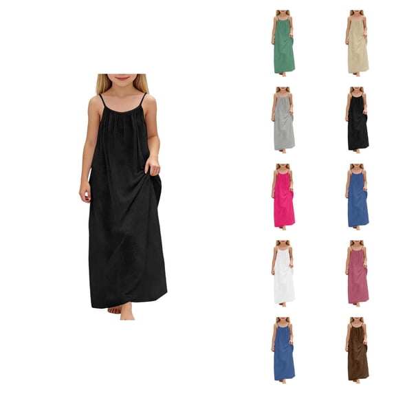 Girls Sleeveless Backless Casual Dress Loose Fit Home Wear Summer Play Dress Toddler Kids Dress Girls Dresses for Beach Vacation Holiday School Daily