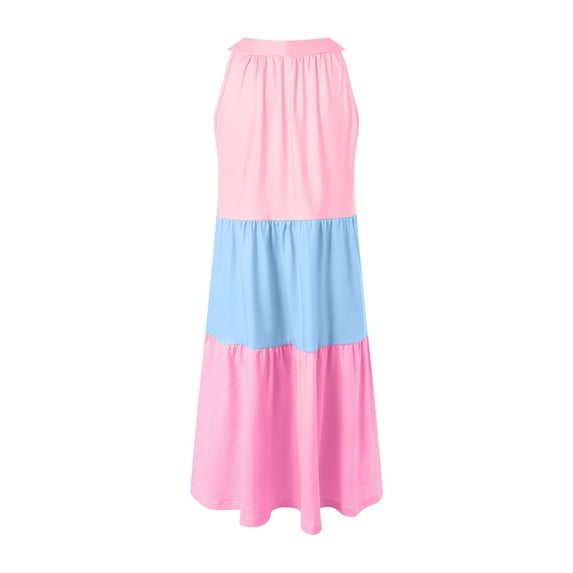 Girls' Sleeveless Color Block Dress Summer Casual Sundress Skater Swing Twirly Halter Dress Girls Dresses Size 8 Casual Dresses For Girls Cotton