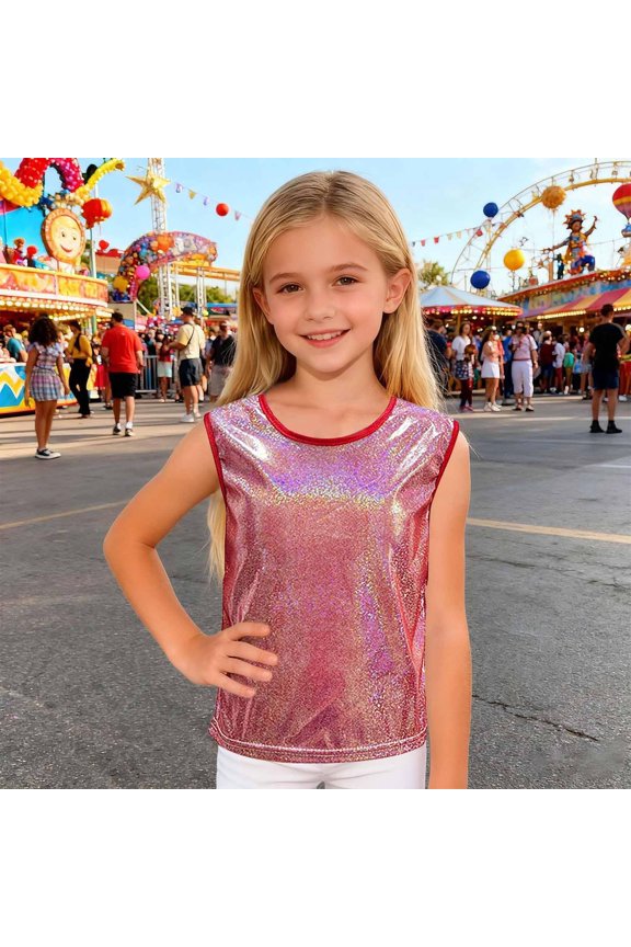 Girls Sleeveless Dance Tops Shiny Metallic Mini Dots Tank Top Unisex Jazz Hip Hop Dancewear