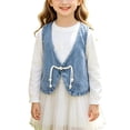 thumbnail image 1 of Girls Sleeveless Denim Vest V‑Neck Lace Tassel Tie Front Outerwear for Kids Blue 18-24 Months, 1 of 9