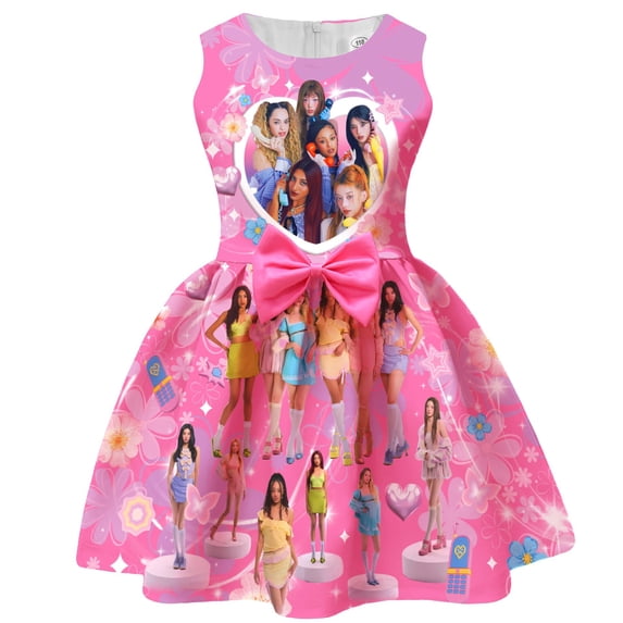 Girls Sleeveless Dress, Kids 3D Print Bow Skater Dress, Pop‑Music‑Group Fan Casual Party Summer Princess Costume Birthday Gift