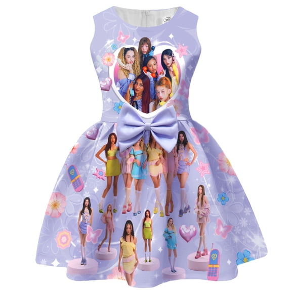 Girls Sleeveless Dress, Kids 3D Print Bow Skater Dress, Pop‑Music‑Group Fan Casual Party Summer Princess Costume Birthday Gift
