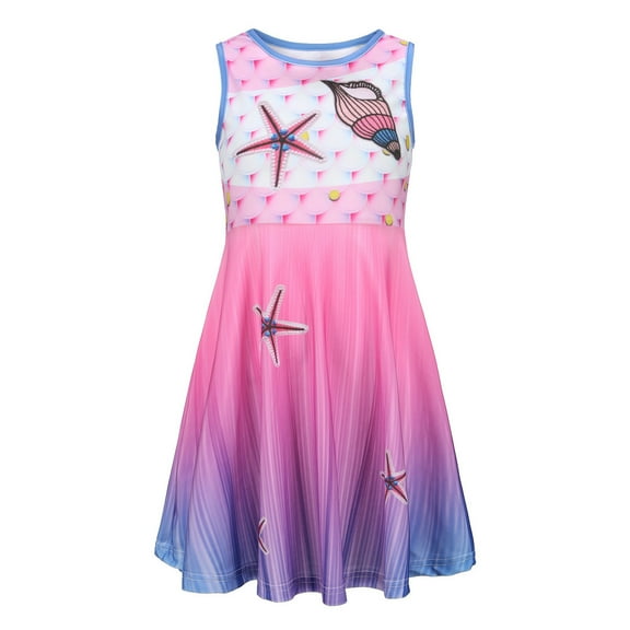 Girls Sleeveless Dress Round Neck Floral Printed For Casual Home Party Beach Sundress Soft Dailywear 7-8 Years