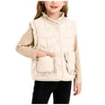 thumbnail image 1 of Girls' Sleeveless Fleece Vest Ruffled Crew Neck Button-Down Jacket with Pockets, Warm Casual Outerwear (1-10 Years), 1 of 7