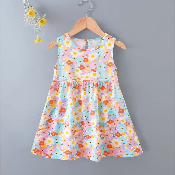 Girls Sleeveless Floral Sundress Kids Summer Casual A-Line Viscose Dress Multicolor,Size 8-9 T