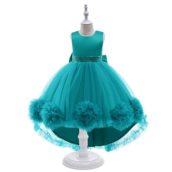 Girls Sleeveless Flower Girl Dress, Princess Party Gown with Sequin Waist and Tulle Flower Hem, Junior Bridesmaid Wedding Birthday Celebration Dress, Formal Wear for Ages 2-12 Years Mint Green 110